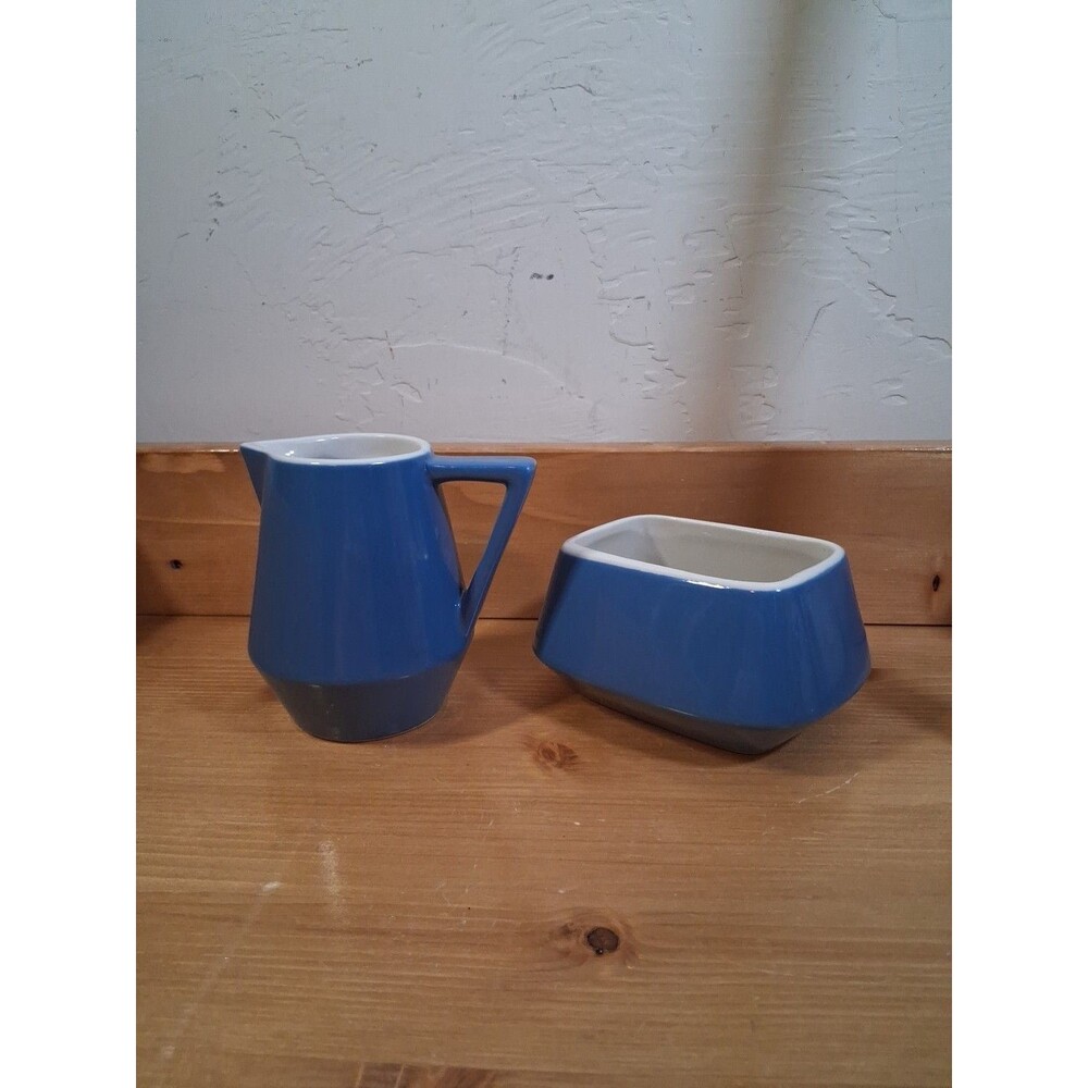 Creamer &  Sugar Hall Brand Amtrak Blue Cream Pitcher Sugar Bowl Set